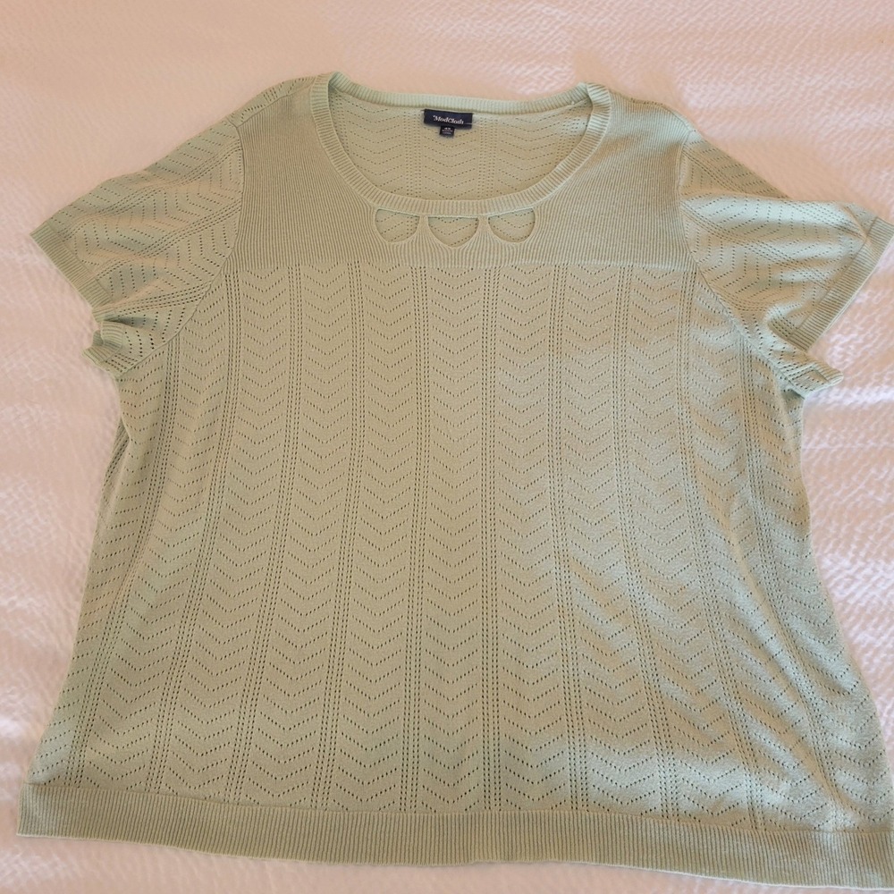 ModCloth Knit Top Womens 4X Mint Green Pointelle Chevron Scallop Cutout Sweater